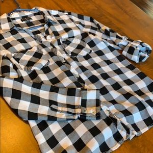 Black and white checked button up